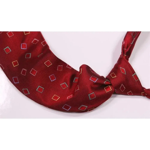 Paul Stuart Red Twill w/ Square Geometric Print Silk Necktie Tie Made in Japan - Picture 1 of 6